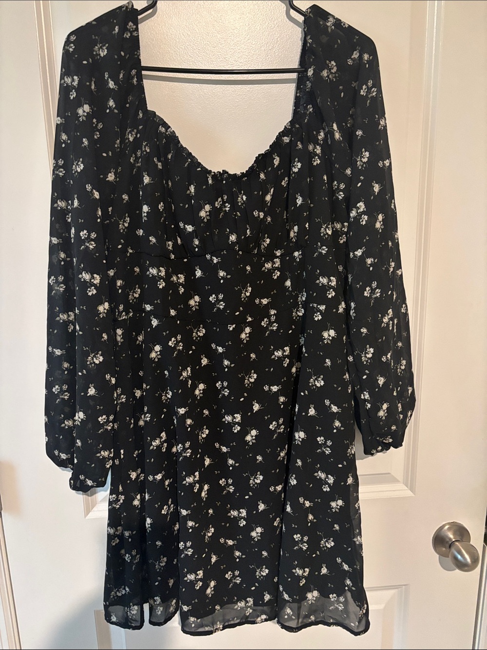 Hollister Black Floral Long Sleeve Mini Dress
